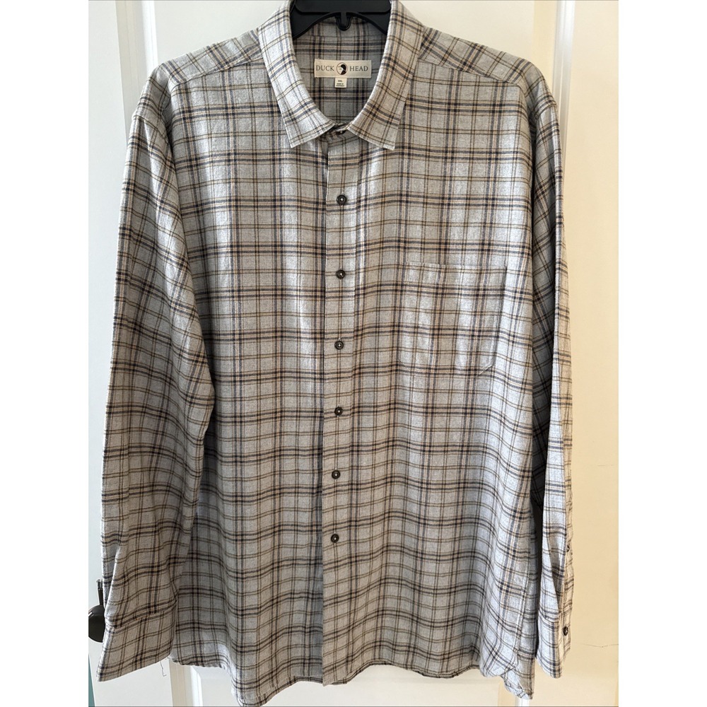 Men's Duck Head Flannel Shirt 2XL‎ Gorgeous Gray Blue Gold Flannel Plaid